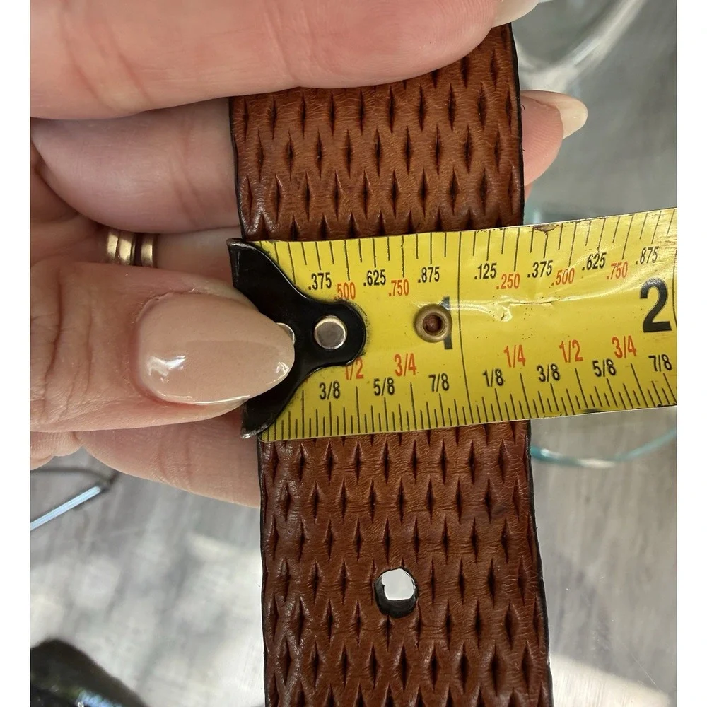 Torino Italian Embossed Calf Leather Belt Brown Cognac Size 40 Made in USA 1.5